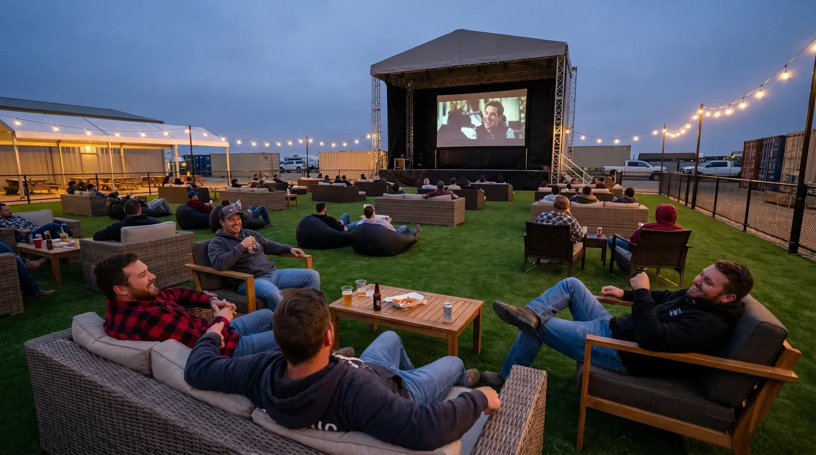 Outdoor movie theater at camp